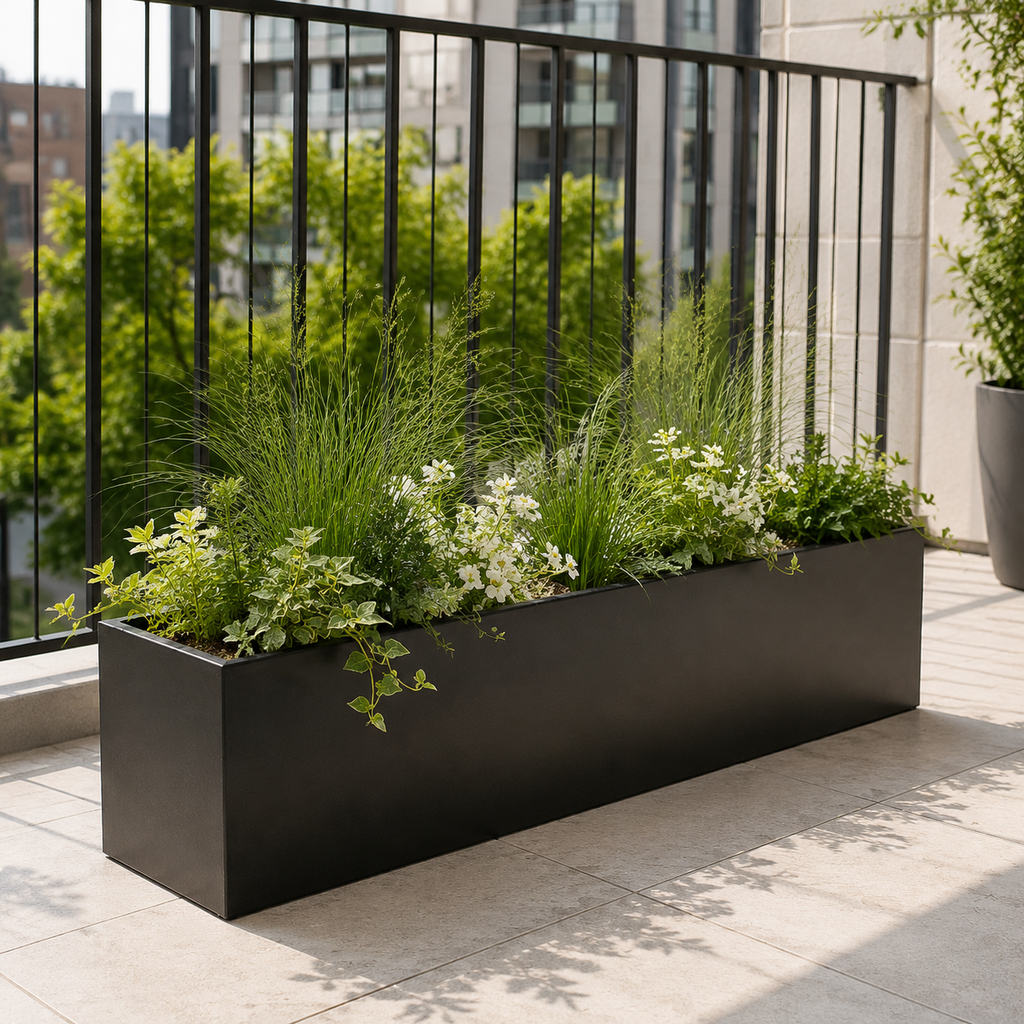 Black Metal Window Box Planter | Handmade in UK | 1m Long Steel Garden Planter