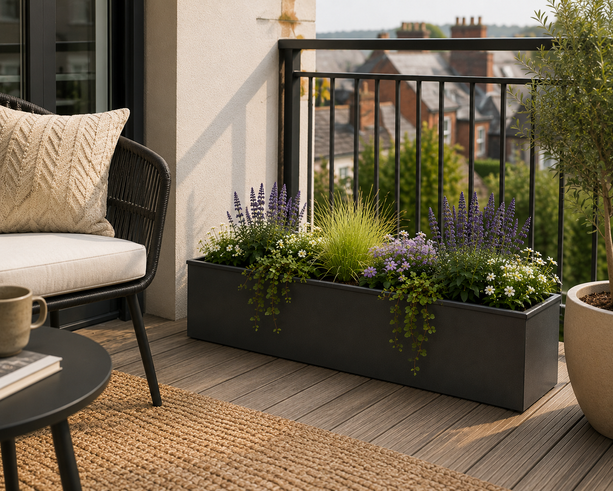 Anthracite Metal Window Box Planter | Handmade in UK | 1m Long Steel Garden Planter